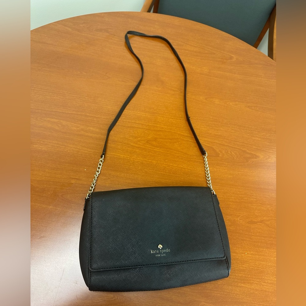 Kate Spade Black Flap Convertible Crossbody Bag with Chain Detail
